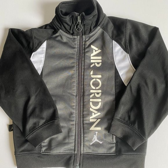 Air Jordan Gray Black White Zip Up Track Jacket Spell out Size Boys 3 Toddler - Picture 1 of 10